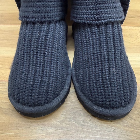 UGG Classic Cardy Boots Womens 6 Black Sweater Knit Pull On Boots Button - Picture 3 of 11
